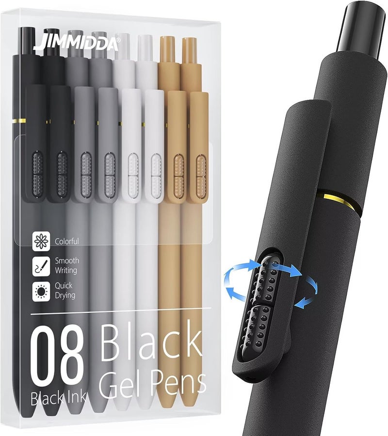 Jimmidda 8Pcs Black Gel Pens - 0.7mm Medium Point Black Ink Pens | Smooth Writing - Quick Drying Retractable Pen for Men Women (Classic - 8Pcs) - Image 1
